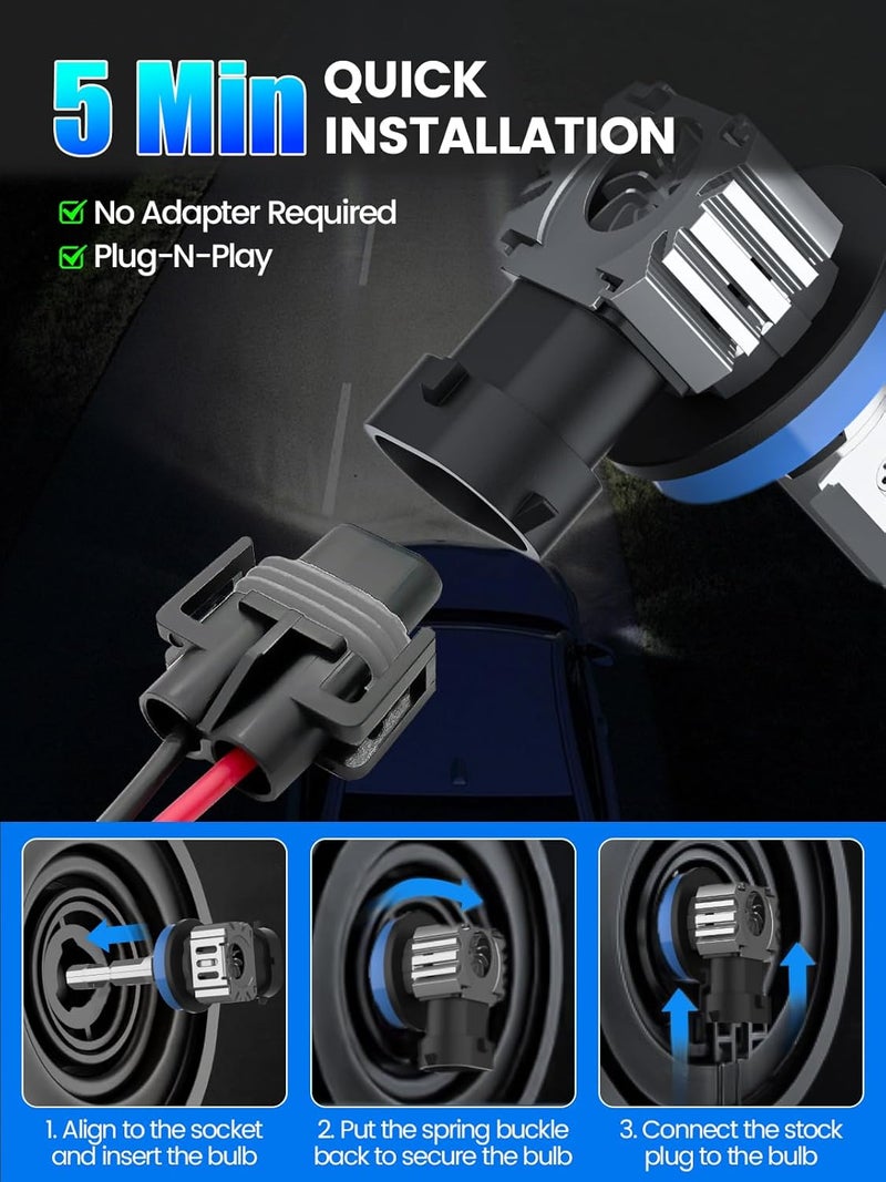 RCJ H11 Bulbs, H8 H9 Fog Light Bulbs 16000LM Super Bright 6000K Cool White, Real 1:1 Design, Plug and Play, Canbus Ready, Pack of 2 - Image 3